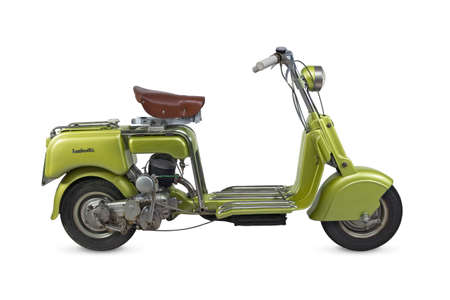 Vintage green Lambretta motorcycle - 1947- isolated on white background - Italyのeditorial素材