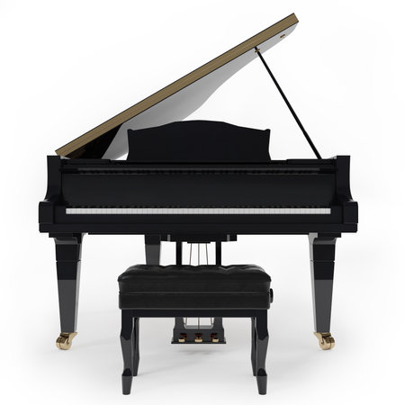 Beautiful grand piano isolated on white backgroundの写真素材