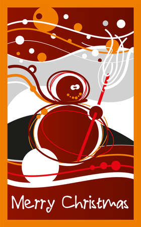 red illustration of snowman under falling snowのイラスト素材