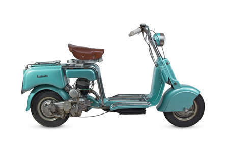Vintage aqua green Lambretta motorcycle - 1947- isolated on white background - Italyのeditorial素材