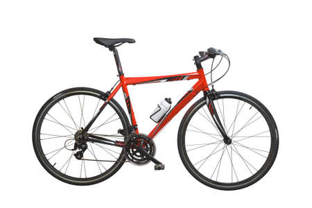 red racing sport road bike bicycle racer isolated on white backgroundの写真素材