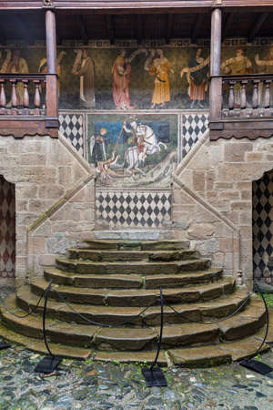 interior of the fenis castle with a beautiful painting of San Giorgio killing the dragonのeditorial素材