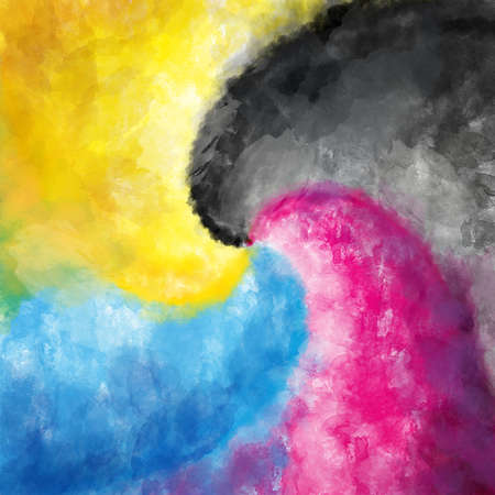 CMYK SWIRL cyan magenta yellow key paint background color print concept isolated on white - print conceptの写真素材
