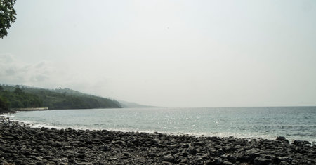 Sunset from rural coast of sao tome island
