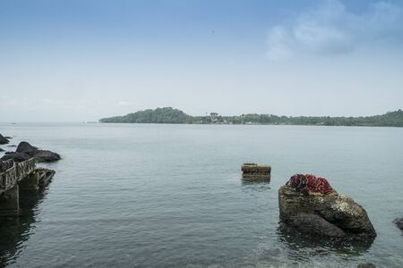 Port for boats on the tropical island of sao tome africaの写真素材