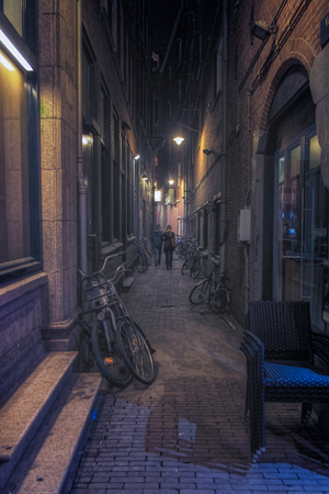 Night view of a street in amsterdamのeditorial素材