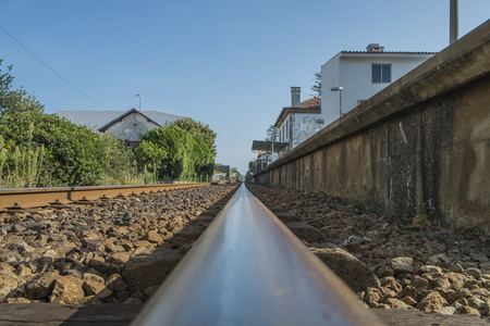 Train tracks in an old station in the north of portugalの写真素材