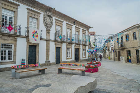 Portuguese street decorated for the festive seasons, minho, portugalの写真素材