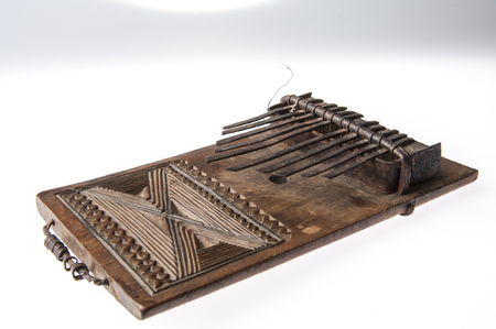 African handmade music instrument isolated on white backgroundの写真素材