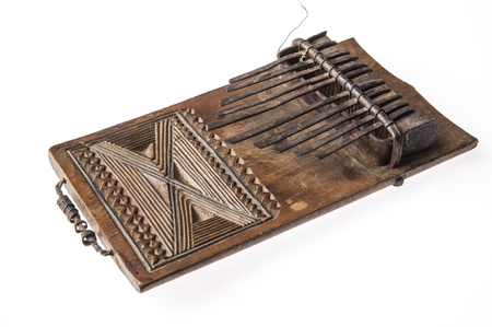 African handmade music instrument isolated on white backgroundの写真素材