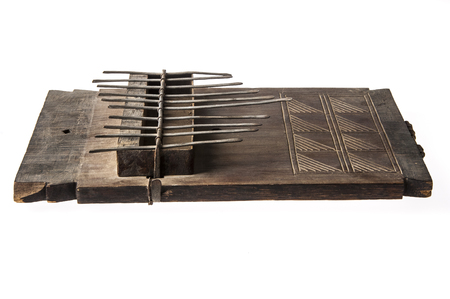 African handmade music instrument isolated on white backgroundの写真素材