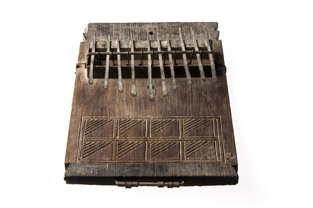 African handmade music instrument isolated on white backgroundの写真素材