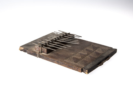 African handmade music instrument isolated on white backgroundの写真素材