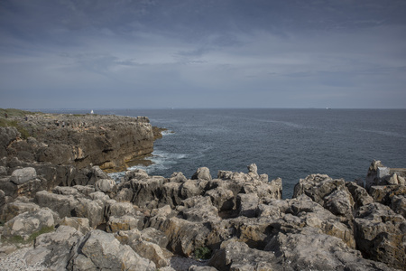 Rocky beach of the mouth of hell, cascais portugalの写真素材