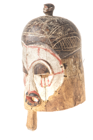 African wooden mask isolated on white backgroundの写真素材