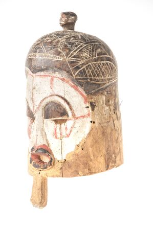 African wooden mask isolated on white backgroundの写真素材