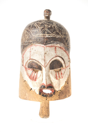 African wooden mask isolated on white backgroundの写真素材