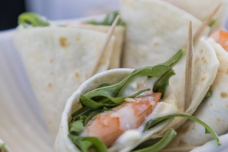 Shrimp wrap with lettuce and mayonnaise. Gormet foodの写真素材
