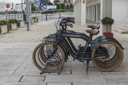 Bicycles on the street for rentの写真素材