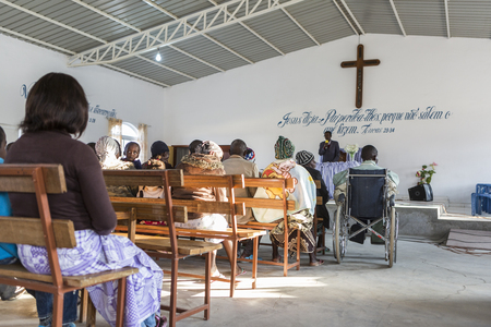 LUBANGO/ANGOLA - 13 JULY 2016 - African church in Angola, with natural light from the windowsのeditorial素材