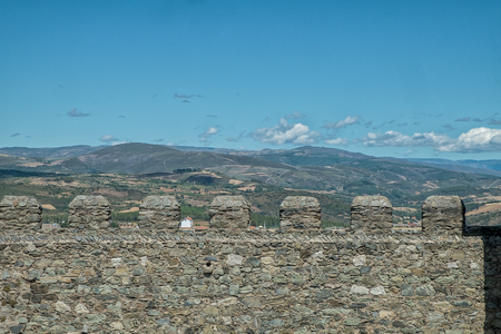 Castle wall overlooking the mountains in Portugal.の写真素材