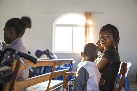 LUBANGO/ANGOLA - 13 JULY 2016 - African church in Angola, with natural light from the windowsのeditorial素材