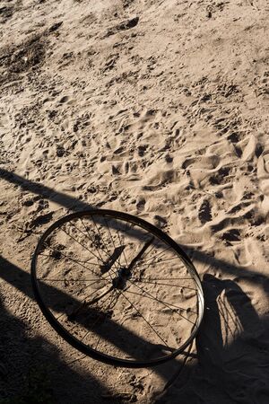 Traditional toy of African children. Bicycle wheel.の写真素材