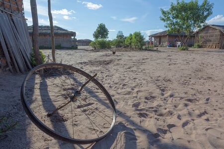 Traditional toy of African children. Bicycle wheel.の写真素材