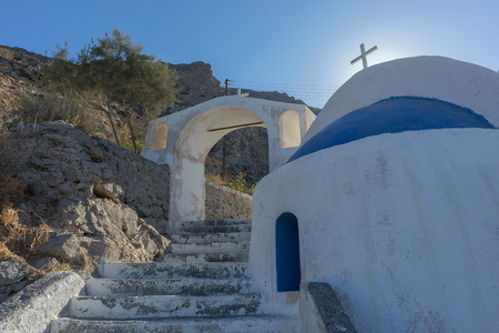 Greek church on the hill of Kamari. Santorini. Greece.の写真素材