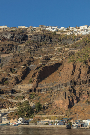 Cliff of fira, view of the sea. Santorini Greece.のeditorial素材