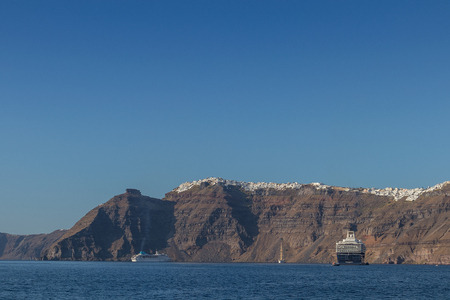 Capital of Santorini, Thira seen from the sea.の写真素材