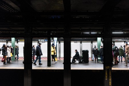 NYC/USA 31 DEZ 2017 - New york subway with movement.のeditorial素材