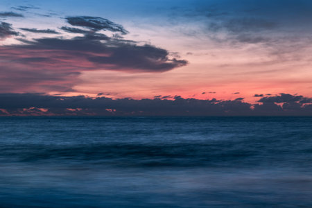 Beautiful sunset on Cabo Ledo beach. Angola. Africa.の写真素材