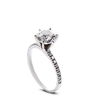 Diamond engagement ring, isolated on white background.の写真素材