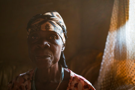 NDALATANDO/ANGOLA - 27 JUL 2017 - Expressive portrait of African old woman.のeditorial素材