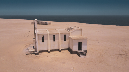 Aerial view of abandoned church in the Namibe Desert. Angola.の写真素材