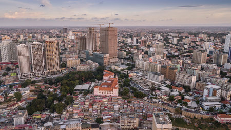 Aerial photograph of the marginal of Luanda, Angola. Africa.Difference between new and old...