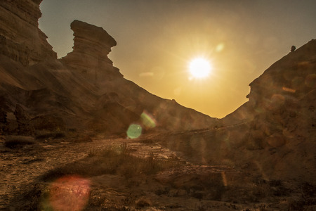 Beautiful sunset in the canyons of the Namibe Desert. Africa. Angola.の写真素材