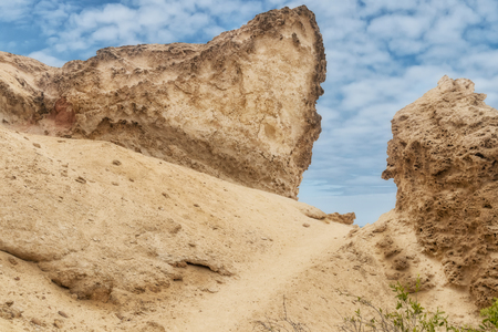 Path through the middle of the canyons of the Namibe Desert. Africa. Angola.の写真素材