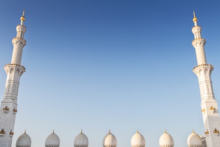 Cupolas and towers of Arabic mosque in Abu Dhabi. Great mosque. UAE.の写真素材