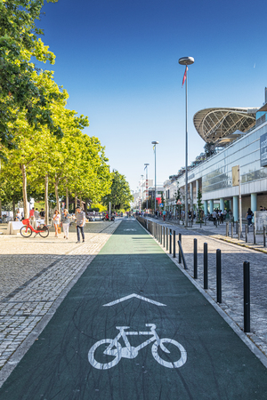 PORTUGAL/LISBON - 5MAY2019 - Bicycle lane for bicycles in the park of Nations Lisboa.Portugal.のeditorial素材