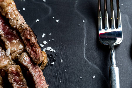 Beautiful roast beef seen from above.
