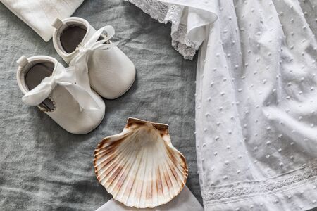 Baby clothes set viewed from above.の写真素材
