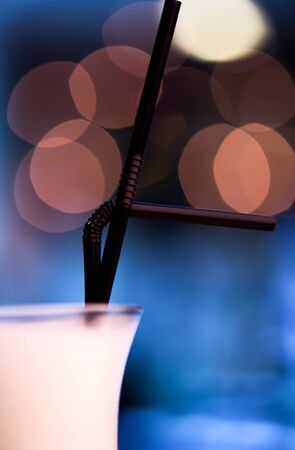 Beautiful pineapple cocktail on the bar counter. Detail.の写真素材