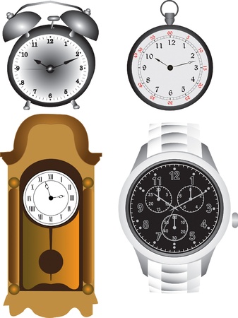Alarm clock, pocket clock, wall clock and a watchのイラスト素材