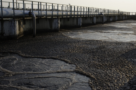 oxygenation pond wastewater of an old sewage plantの写真素材