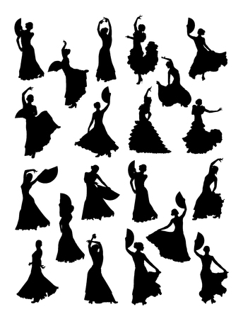 Flamenco dancer silhouette in black and white.のイラスト素材