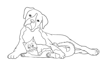 Dog and cat line art. Good use for symbol, web icon, mascot, sign, coloring, or any design you want.のイラスト素材