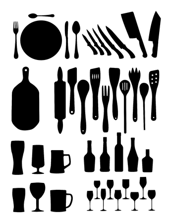 Silhouette of kitchen tools. Good use for symbol, logo, web icon, mascot, sign, or any design you want.のイラスト素材