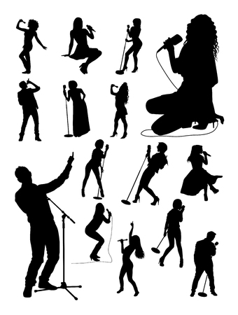 Singer gesture silhouettes. Good use for symbol, logo, web icon, mascot, sign, or any design you want.のイラスト素材